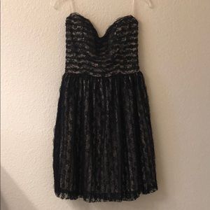 Black nude lace strapless dress